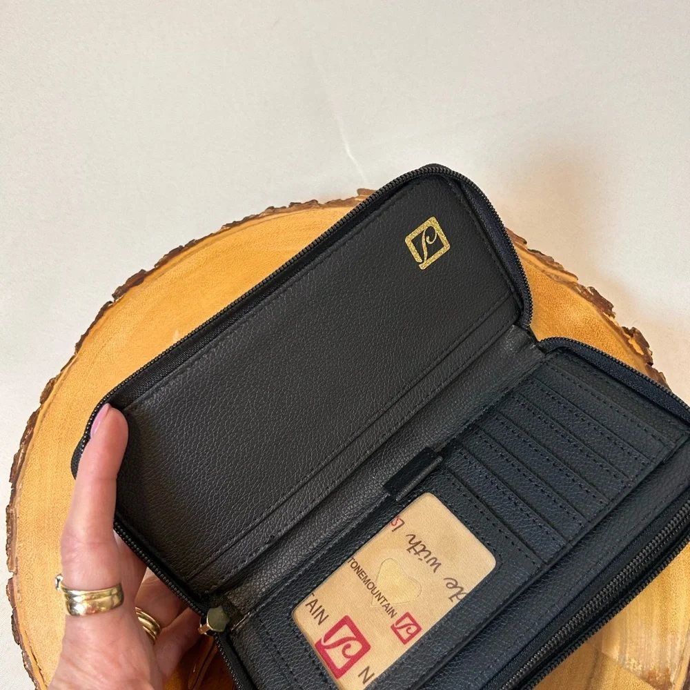 Stone Mountain Black & Cognac Tan Leather Paisley Zip Around Wallet & Checkbook - Picture 5 of 9